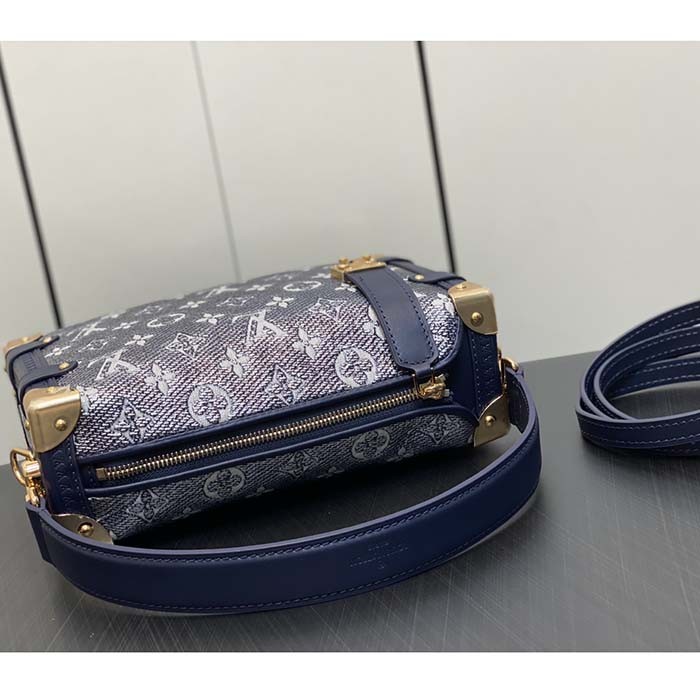 Louis Vuitton LV Unisex Side Trunk Blue Monogram Coated Canvas Cowhide Leather