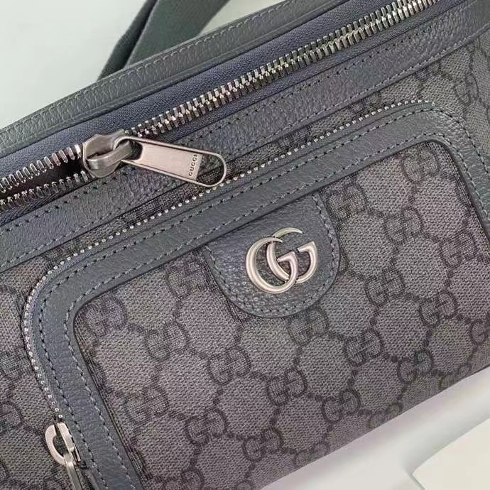 Gucci Unisex GG Ophidia Belt Bag Grey Black GG Supreme Canvas Leather Double G