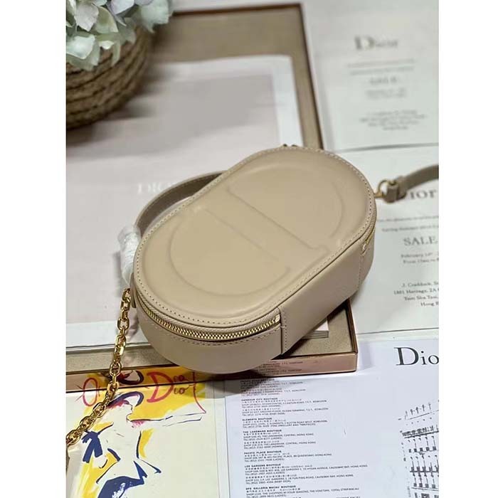 Dior Women CD Signature Oval Camera Bag Caramel Beige Calfskin Embossed