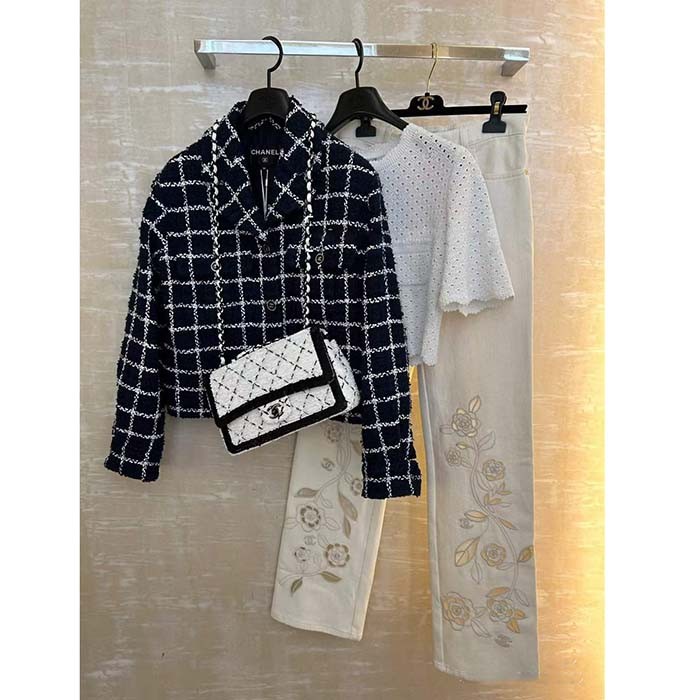 Chanel Women CC Small Flap Bag Sequins Black Metal White Black