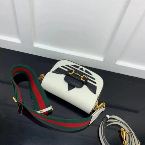 Gucci Unisex GG Adidas x Gucci Horsebit 1955 Mini Bag White Black Leather Trefoil