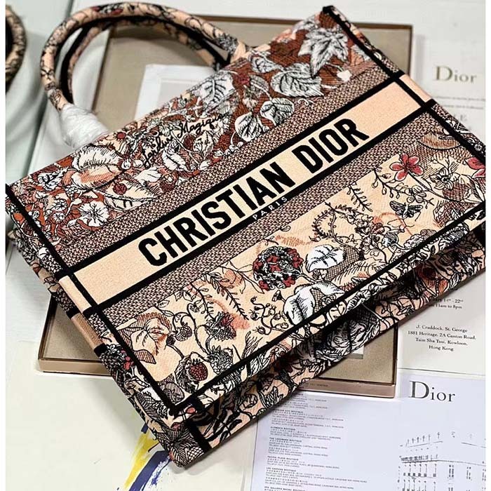 Dior Women CD Medium Book Tote Powder Pink Jardin Magique Embroidery