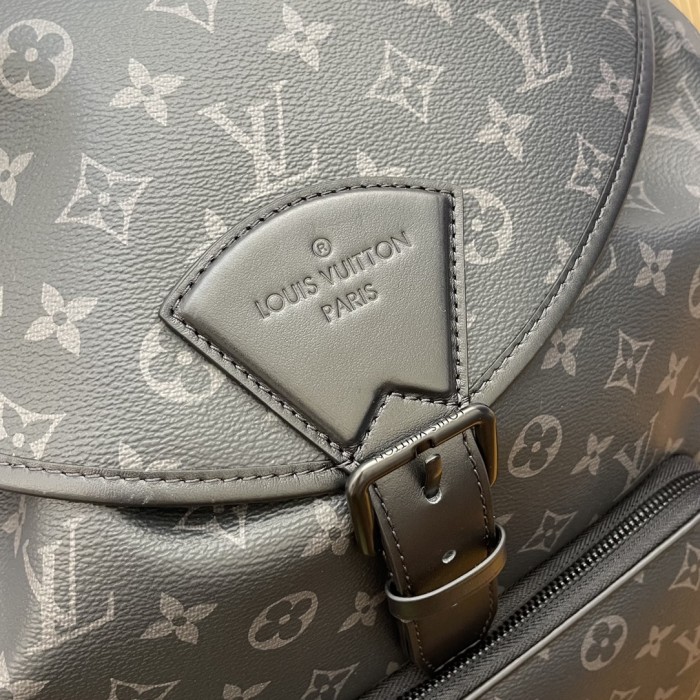 Louis Vuitton LV Unisex Montsouris Backpack Monogram Eclipse Coated Canvas Cowhide Leather