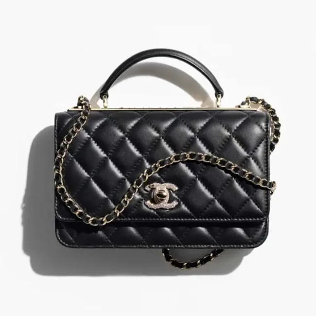 Chanel Women Wallet on Chain Lambskin Strass Gold Tone Metal-Black