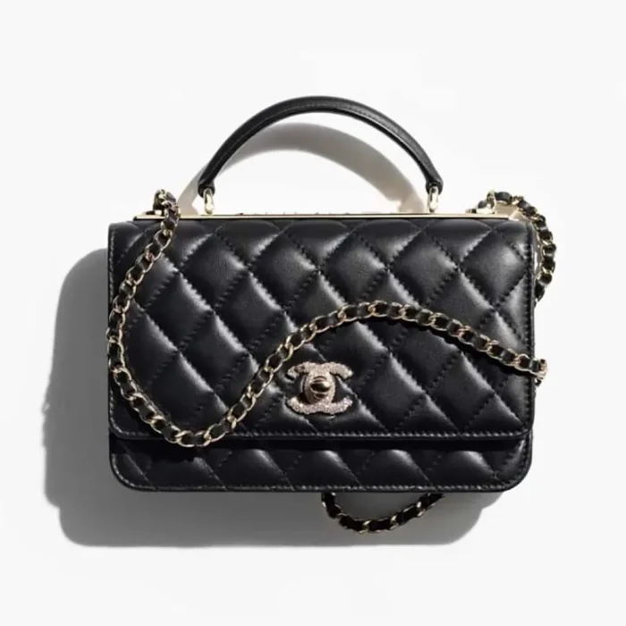 Chanel Women Wallet on Chain Lambskin Strass Gold Tone Metal-Black