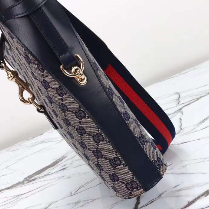 Gucci Women GG Original GG Medium Bucket Bag Beige Blue Canvas