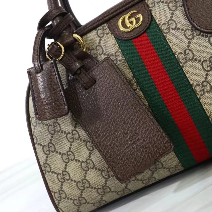 Gucci GG Unisex Savoy Medium Bowling Bag Beige Ebony GG Supreme Canvas Double G