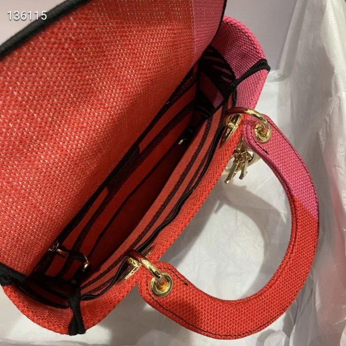 Dior Women Medium Lady D-lite Bag Bright Pink Multicolor D-Flower Pop Embroidery