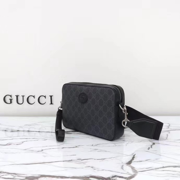 Gucci GG Unisex Ophidia GG Crossbody Bag Interlocking G Black GG Supreme Canvas Zip Closure