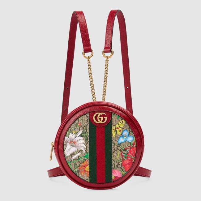 Gucci GG Women Ophidia GG Flora Mini Backpack in Beige/Ebony GG Supreme Canvas