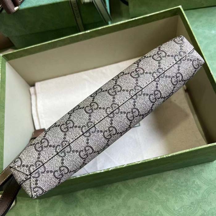 Gucci Unisex Messenger Bag Interlocking G Brown Leather Beige Ebony GG Supreme Canvas