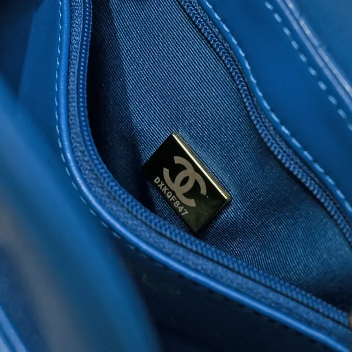 Chanel Women CC Mini Kelly Shopping Bag Shiny Aged Calfskin-Dark Blue