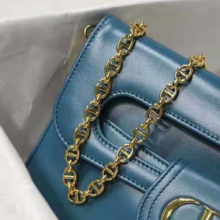 Dior Women Medium Diordouble Bag Deep Ocean Blue Smooth Calfskin