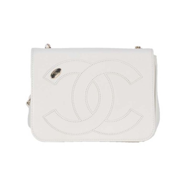 Chanel Women Large Double C Gold Chain Cross Body Flap Bag-White