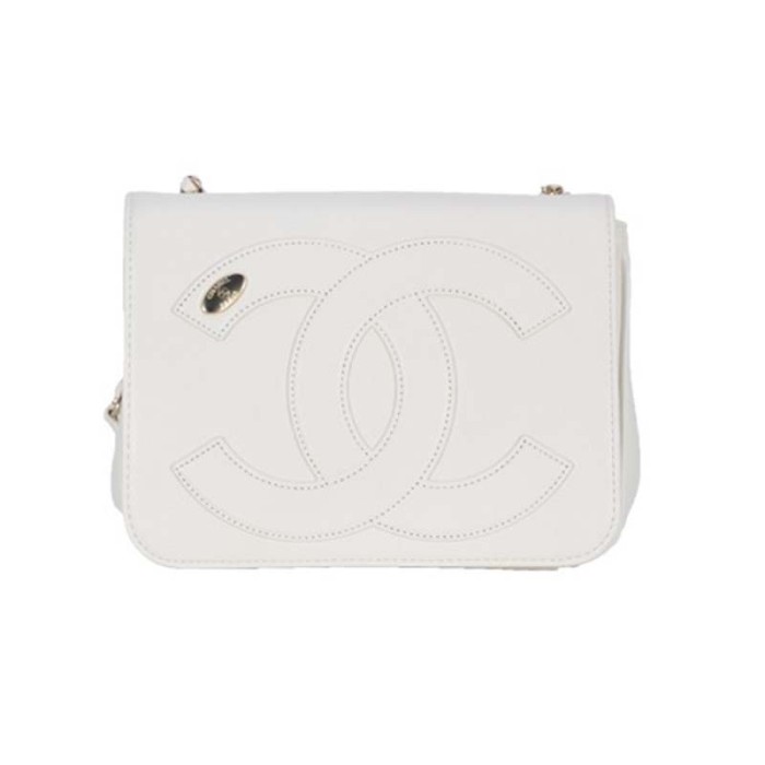 Chanel Women Large Double C Gold Chain Cross Body Flap Bag-White