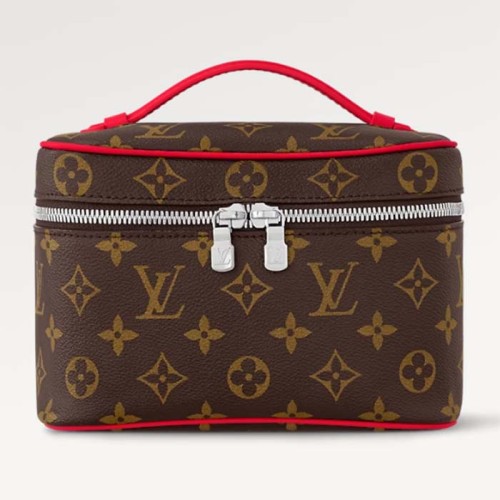 Louis Vuitton LV Unisex Nice Mini Toiletry Pouch Red Monogram Macassar Coated Canvas Cowhide Leather