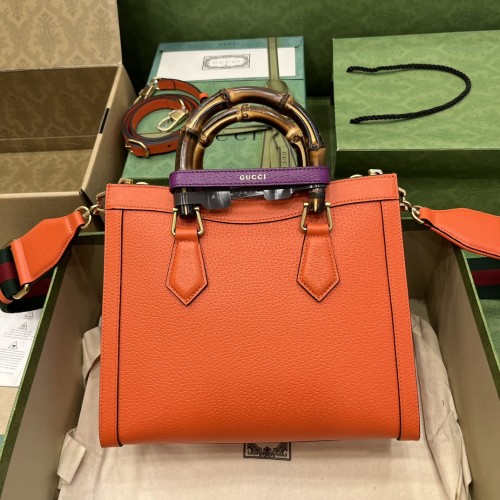 Gucci Women GG Diana Small Tote Bag Orange Leather Double G