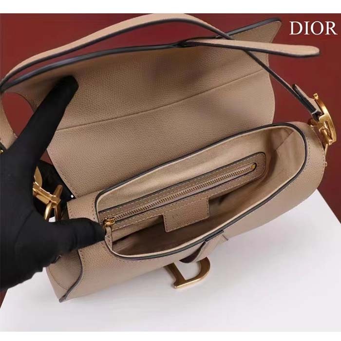 Dior Women CD Saddle Bag Strap Sand-Colored Grained Calfskin