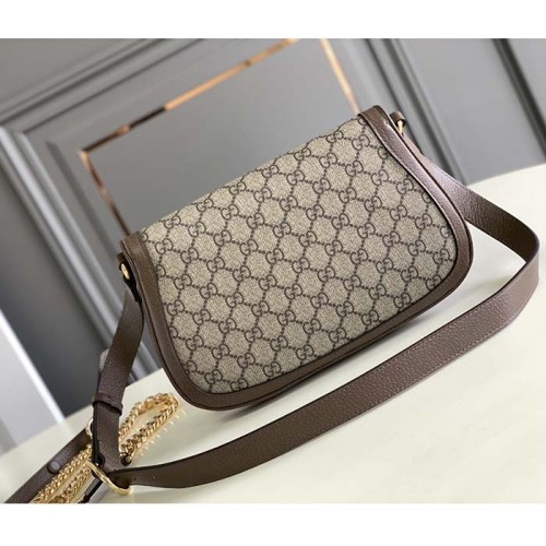Gucci Women GG Blondie Mini Shoulder Bag Beige Ebony GG Supreme Canvas