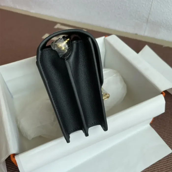 Hermes Women Roulis Mini Bag in Evergrain Calfskin-Black/Gold