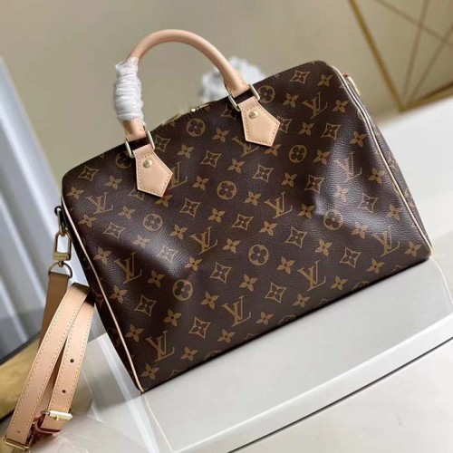 Louis Vuitton LV Unisex Speedy Bandoulière 30 Monogram Coated Canvas Natural Cowhide Leather