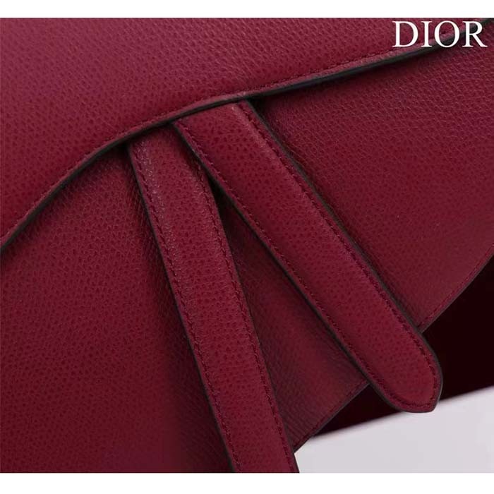 Dior Women CD Saddle Bag Strap Amaryllis Red Grained Calfskin