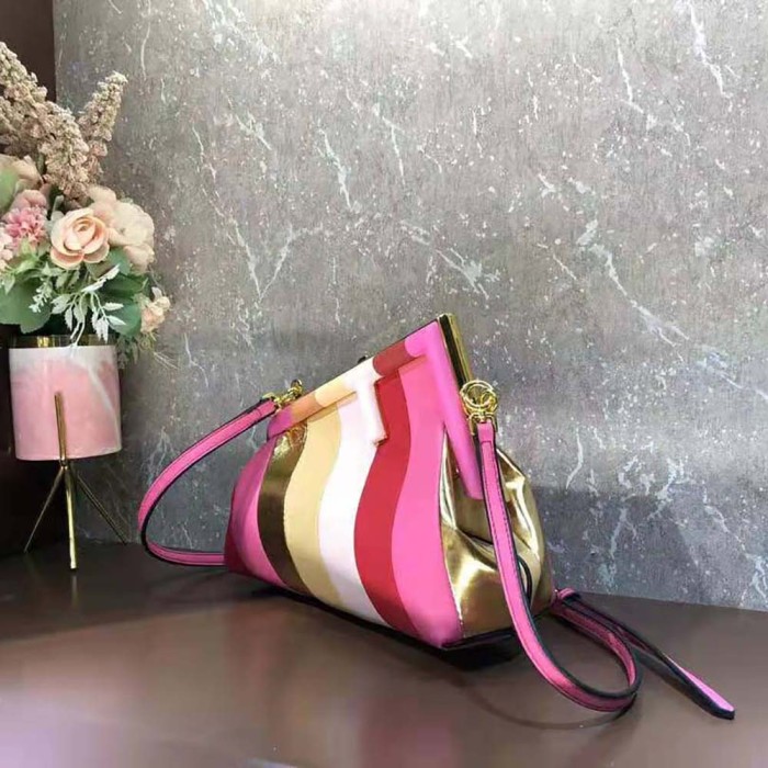 Fendi Women Fendi First Small Leather Bag with Multicolor Inlay