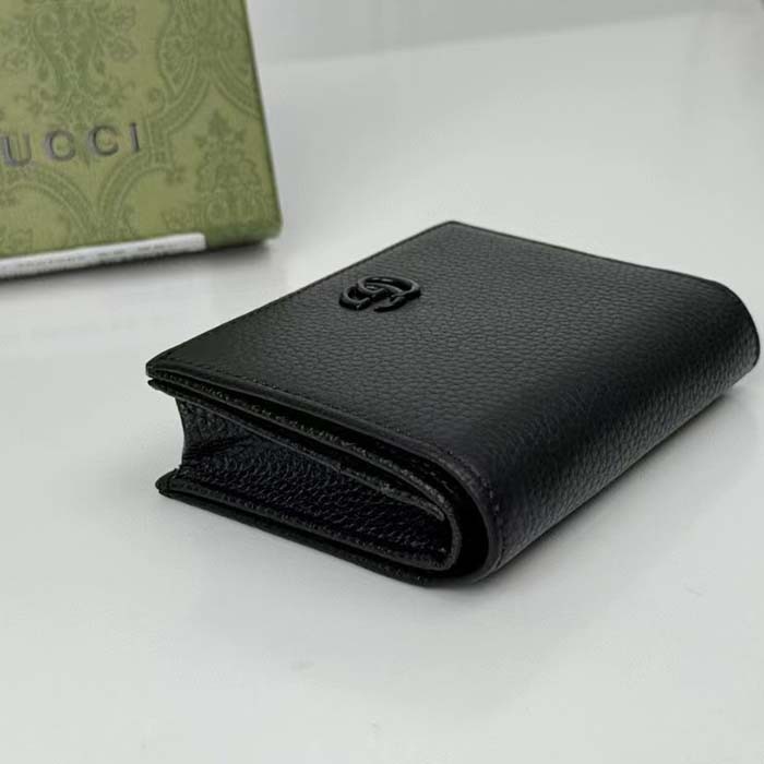 Gucci GG Unisex Leather Card Case Wallet Black Leather Double G Style ‎456126 17WEN 1000