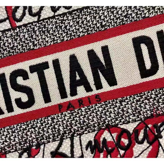 Dior Women Small Dioramour Dior Book Tote Red White D-Royaume D'Amour Embroidery