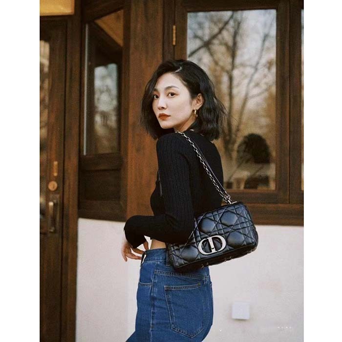 Dior Women CD Dior Caro Macrocannage Mini Bag Black Quilted Macrocannage Calfskin