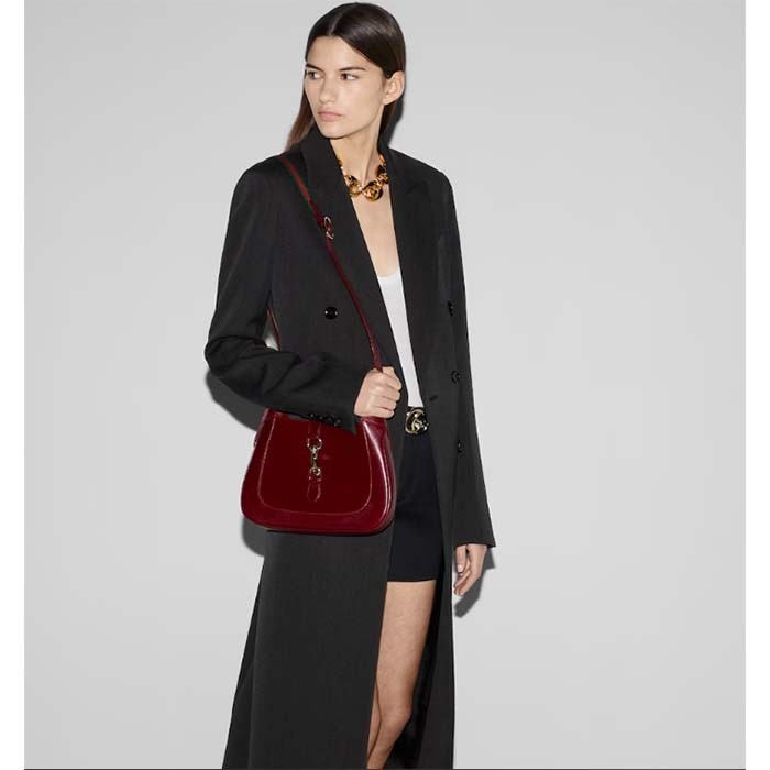 Gucci Women GG Jackie Small Shoulder Bag Rosso Ancora Leather Hook Closure