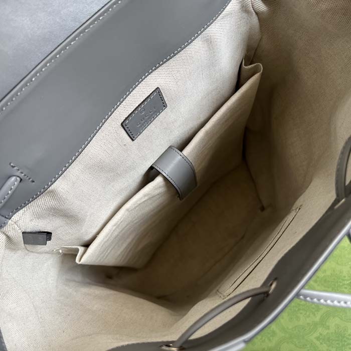 Gucci GG Unisex GG Embossed Backpack Grey GG Embossed Leather