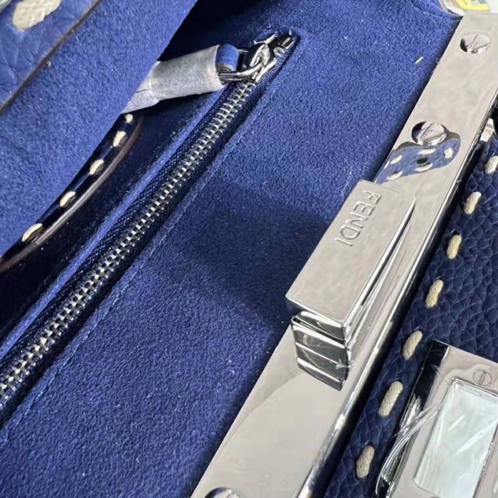 Fendi Women Peekaboo Iconic Mini Full Grain Leather Bag-Navy