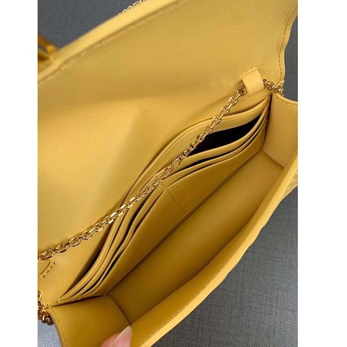 Fendi Women FF Wallet On Chain Baguette Yellow Nappa Leather Wallet