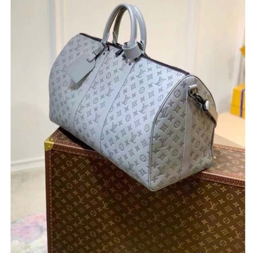 Louis Vuitton LV Unisex Keepall 50B Anthracite Gray Monogram Shadow Calf Leather
