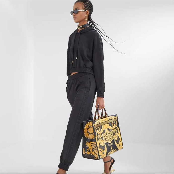 Fendi Women Fendi Sunshine Medium Fendace Printed FF Leather Shopper