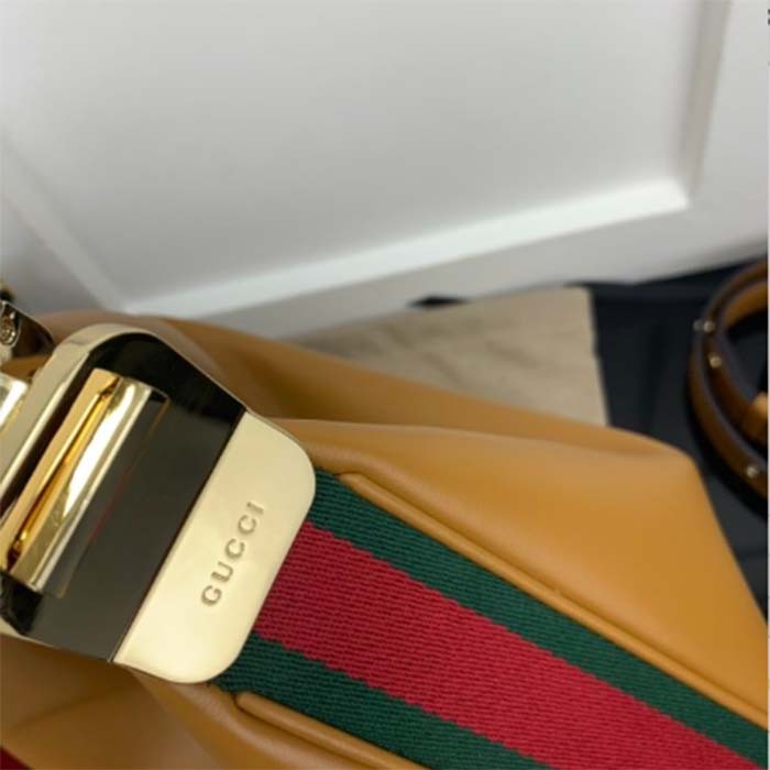 Gucci Women Attache Large Shoulder Bag Dark Orange Leather Green Red Web