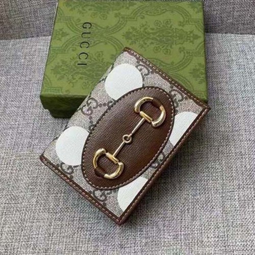 Gucci Men Horsebit 1955 Card Case Wallet Beige Ebony GG Supreme Canvas