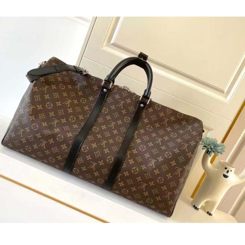 Louis Vuitton LV Unisex Keepall Bandoulière 55 Monogram Canvas Natural Cowhide Leather