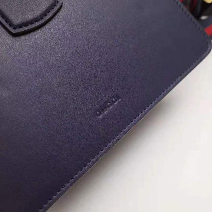 Gucci GG Women Dionysus Medium Top Handle Bag in Blue Gucci Green and Hibiscus Red Leather