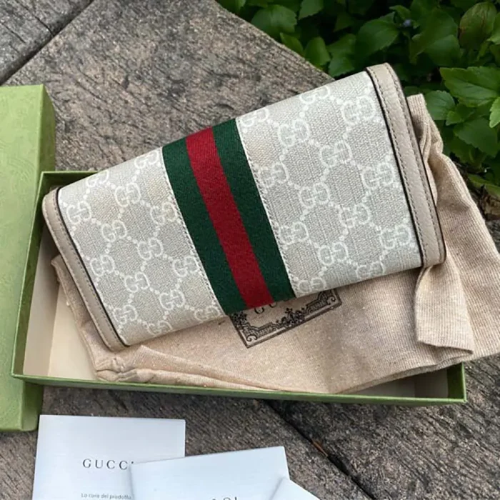 Gucci GG Unisex Ophidia Continental Wallet in GG Supreme Canvas-Beige