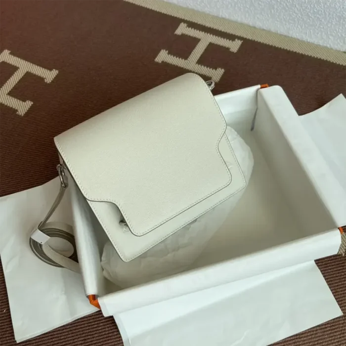 Hermes Women Roulis Mini Bag in Evergrain Calfskin-White/Silver