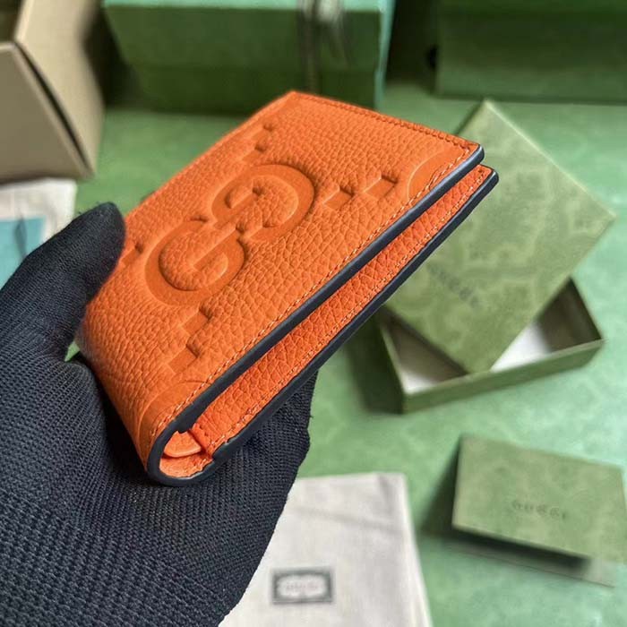 Gucci Unisex Jumbo GG Wallet Orange Leather Moiré Lining