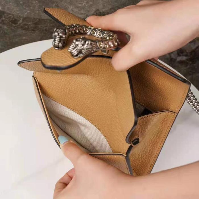 Gucci GG Women Dionysus Mini Bag Brown Leather Black Crystals