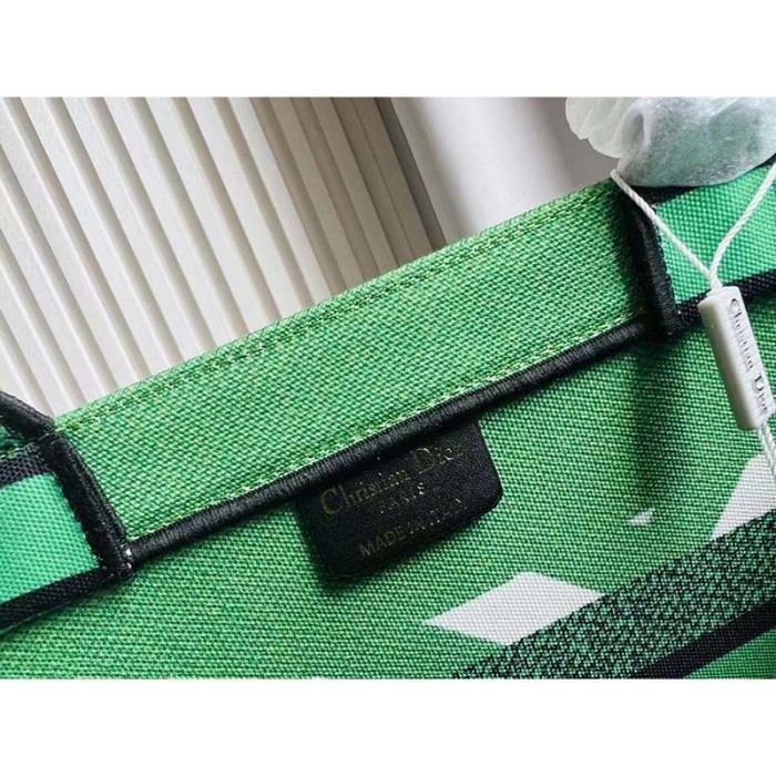 Dior Unisex CD Medium Book Tote Green Orange D-Jungle Pop Embroidery