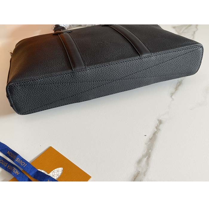Louis Vuitton LV Unisex Takeoff Briefcase Black Grained Calf Leather Cowhide Textile Lining
