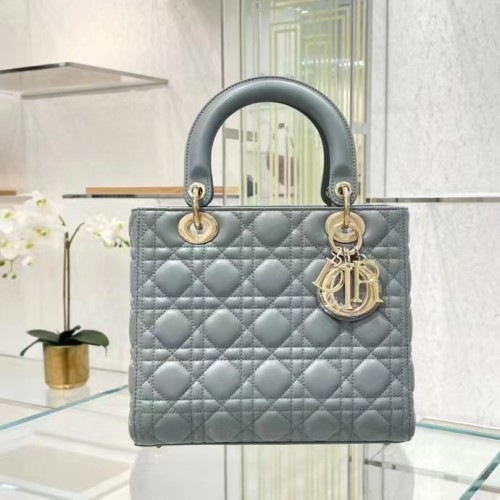 Dior Women CD Medium Lady Dior Bag Gray Stone Cannage Lambskin