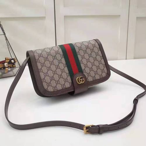 Gucci GG Women Ophidia GG Small Shoulder Bag in Beige/Ebony GG Supreme Canvas