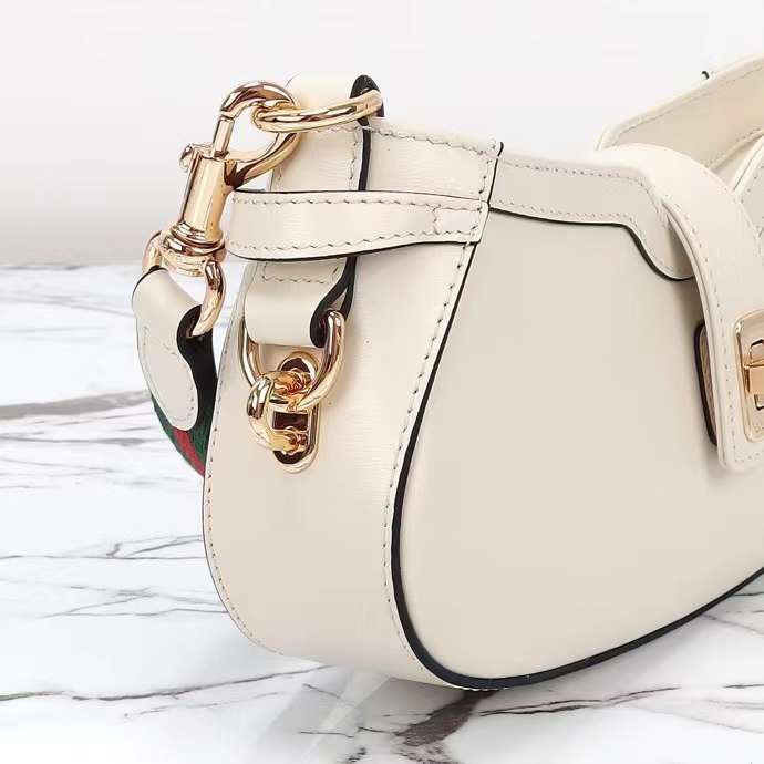 Gucci Women GG Moon Side Mini Shoulder Bag Ivory Leather Turn Lock