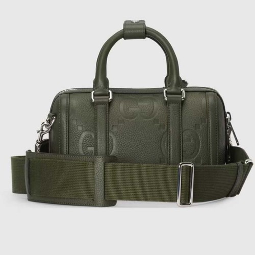 Gucci Unisex Jumbo GG Mini Duffle Bag Dark Green Leather Double G Zip Closure